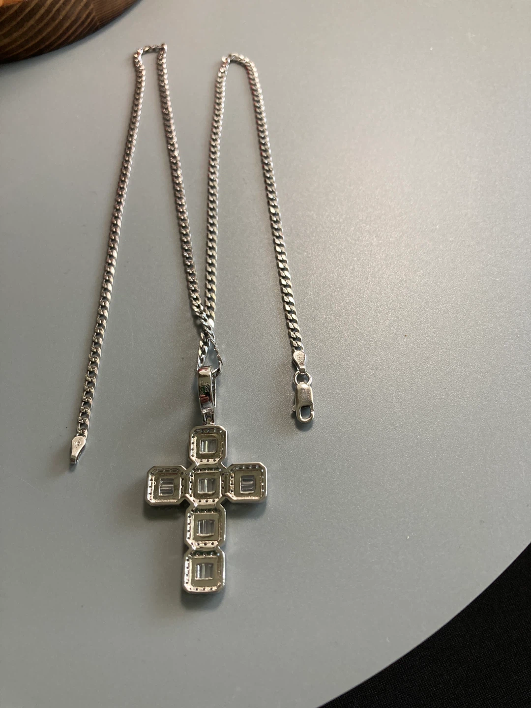 Sterling Silver Cross/Chain with Baguette Crystals - photo 2
