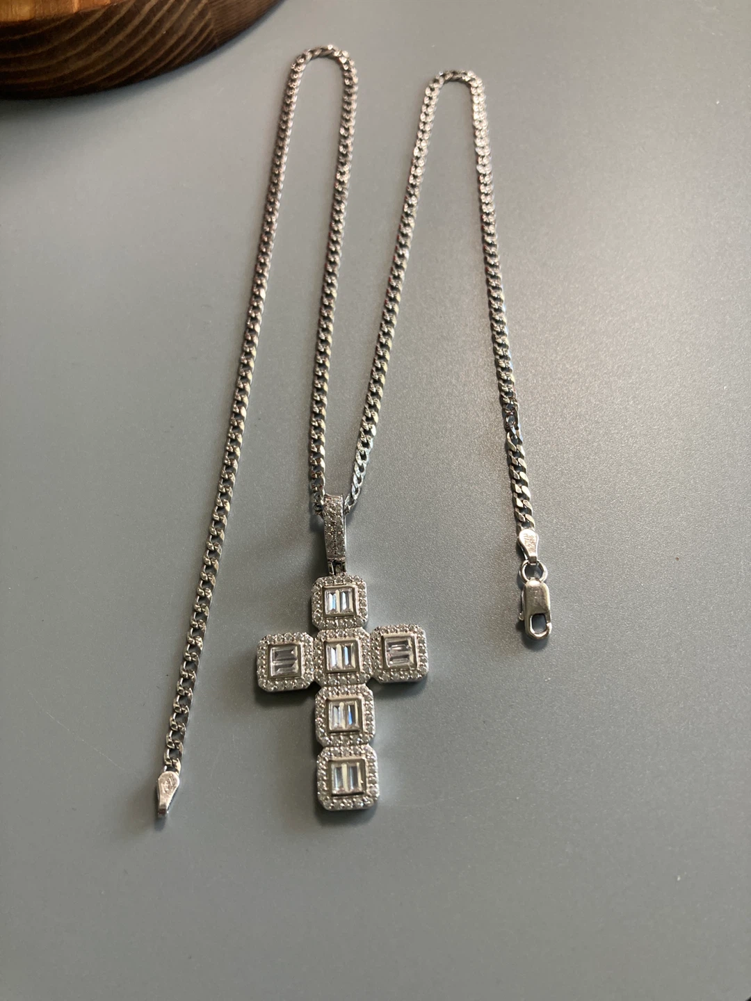 Sterling Silver Cross/Chain with Baguette Crystals