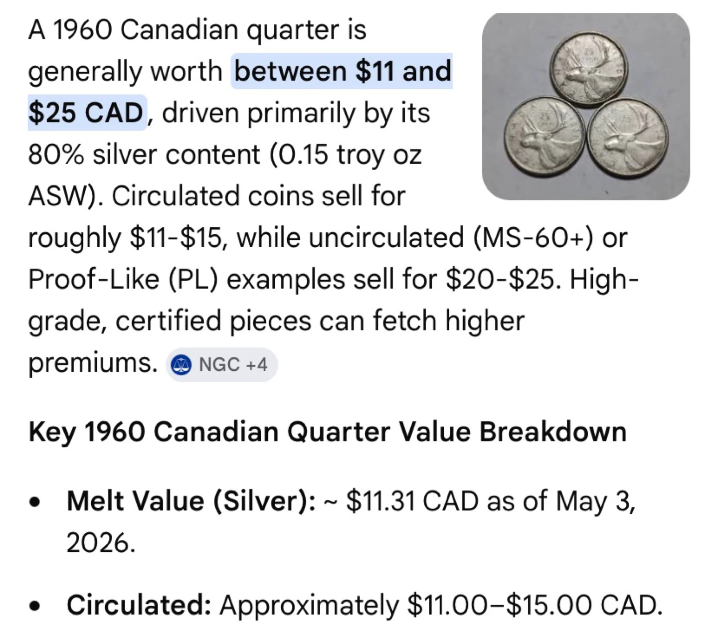 1960 Canadian Quarter - photo 3