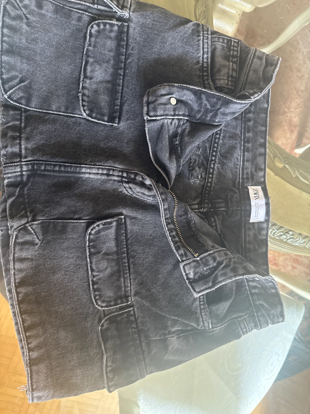 ZARA Black Denim Cargo Skirt