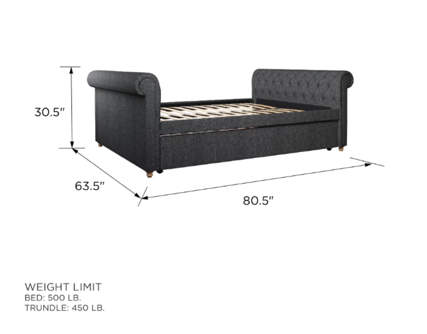 Dark Grey Upholstered Daybed with Trundle - photo 4