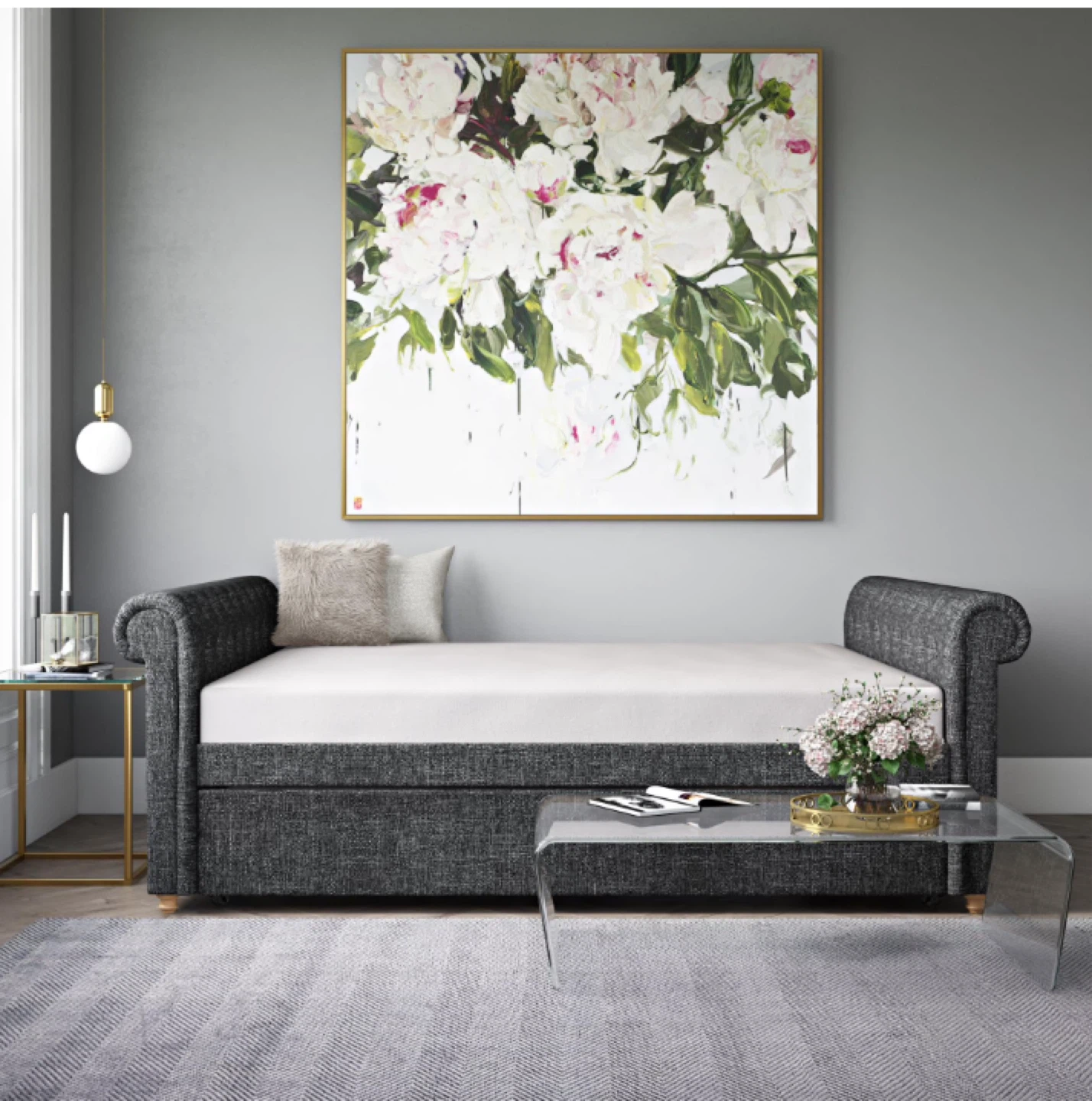 Dark Grey Upholstered Daybed with Trundle