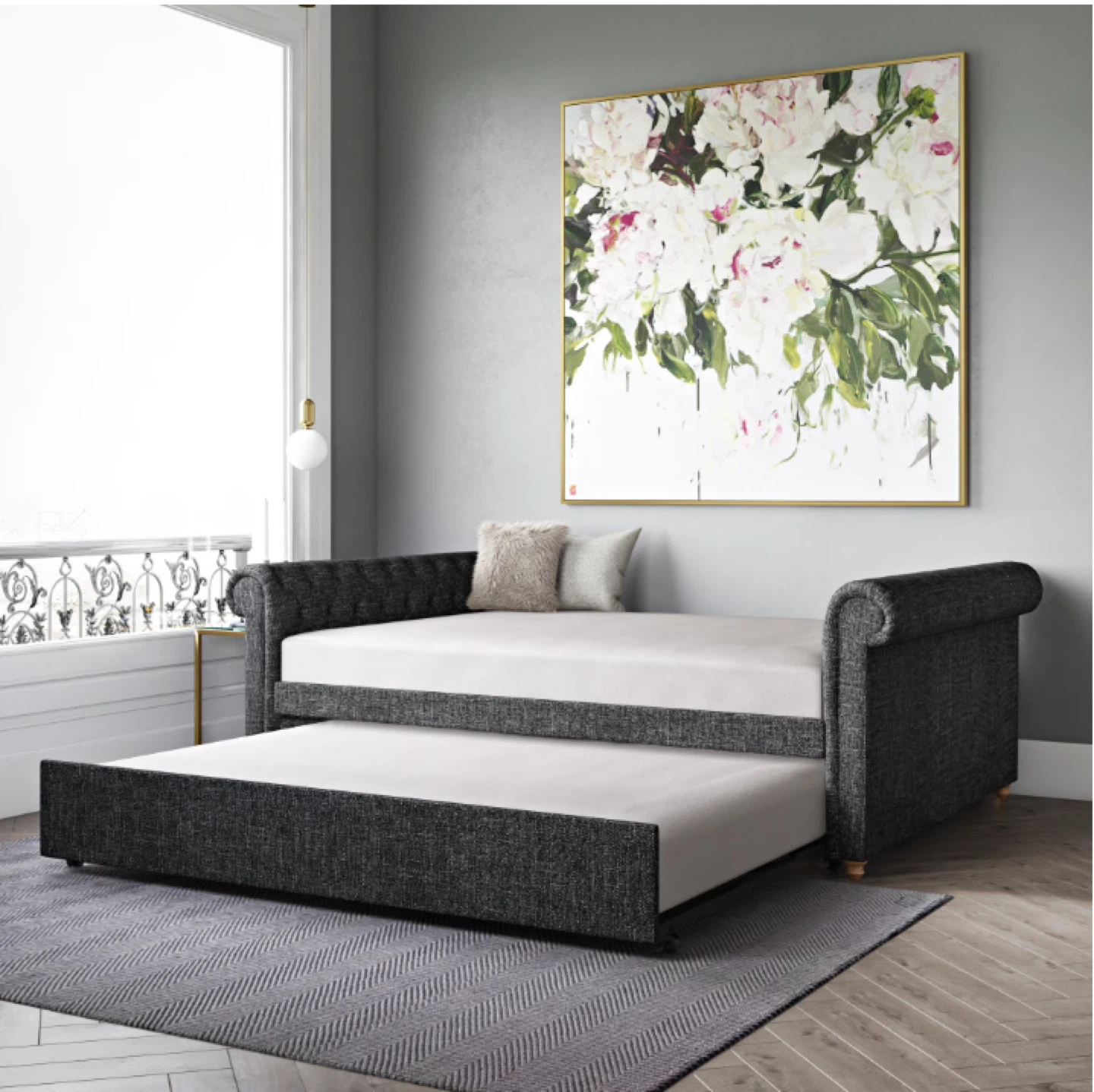 Dark Grey Upholstered Daybed with Trundle - photo 2