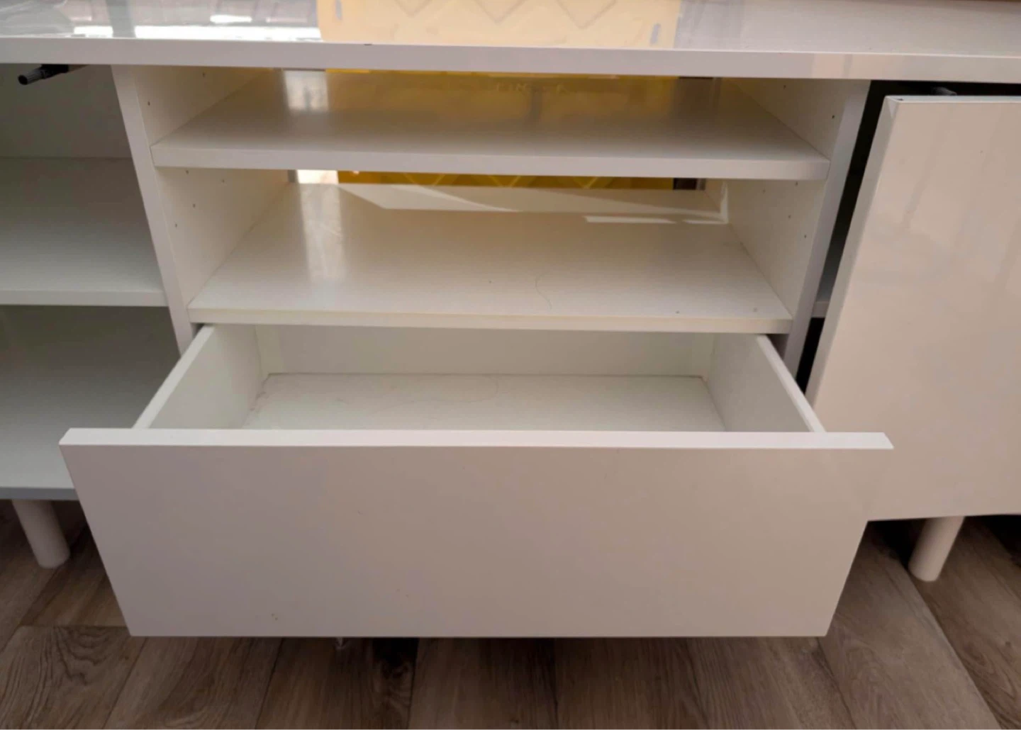 White TV Stand with Shelves and Drawer - photo 3