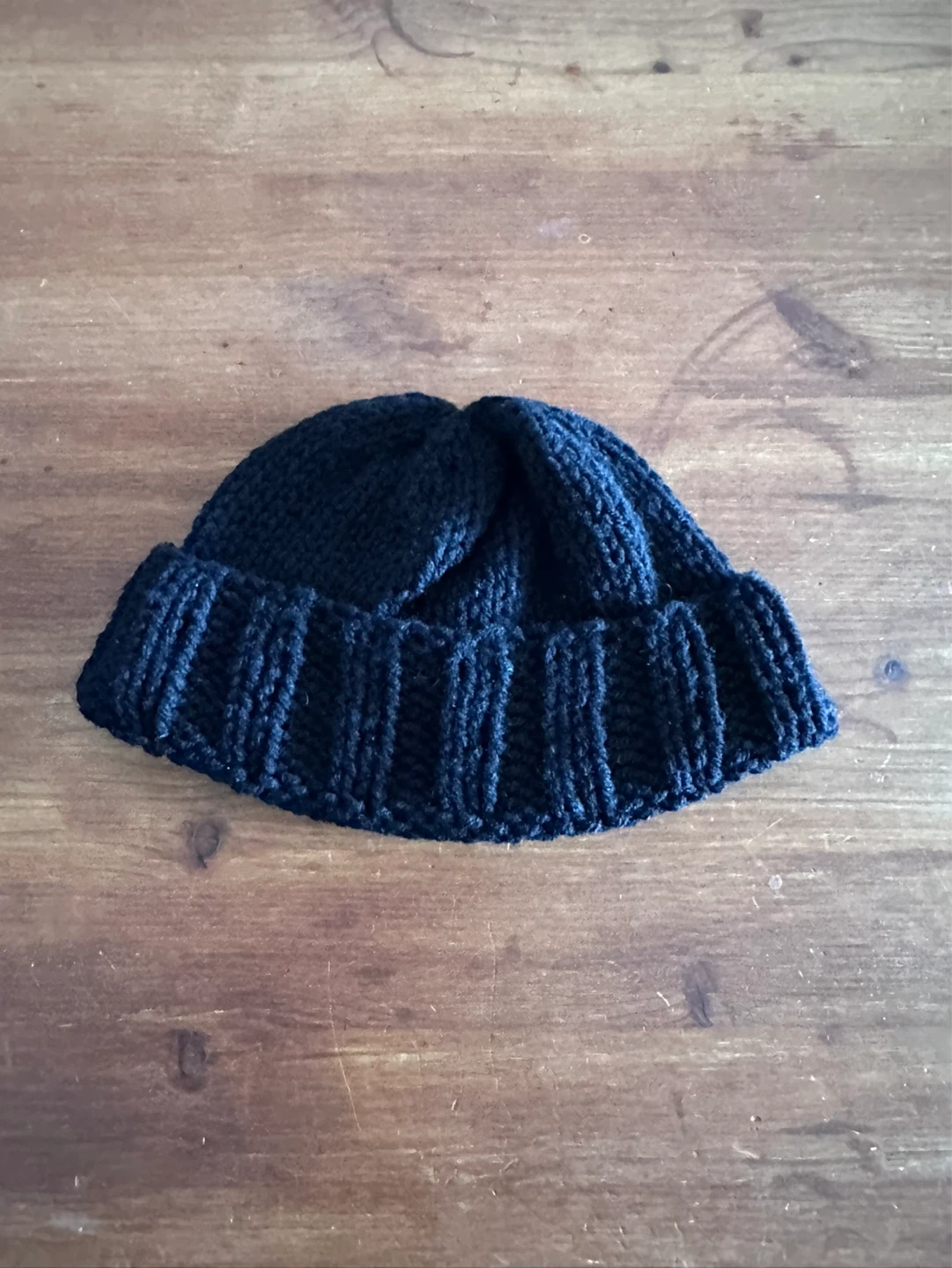 Hand-knitted Black Beanie by Sew What? by Johnny