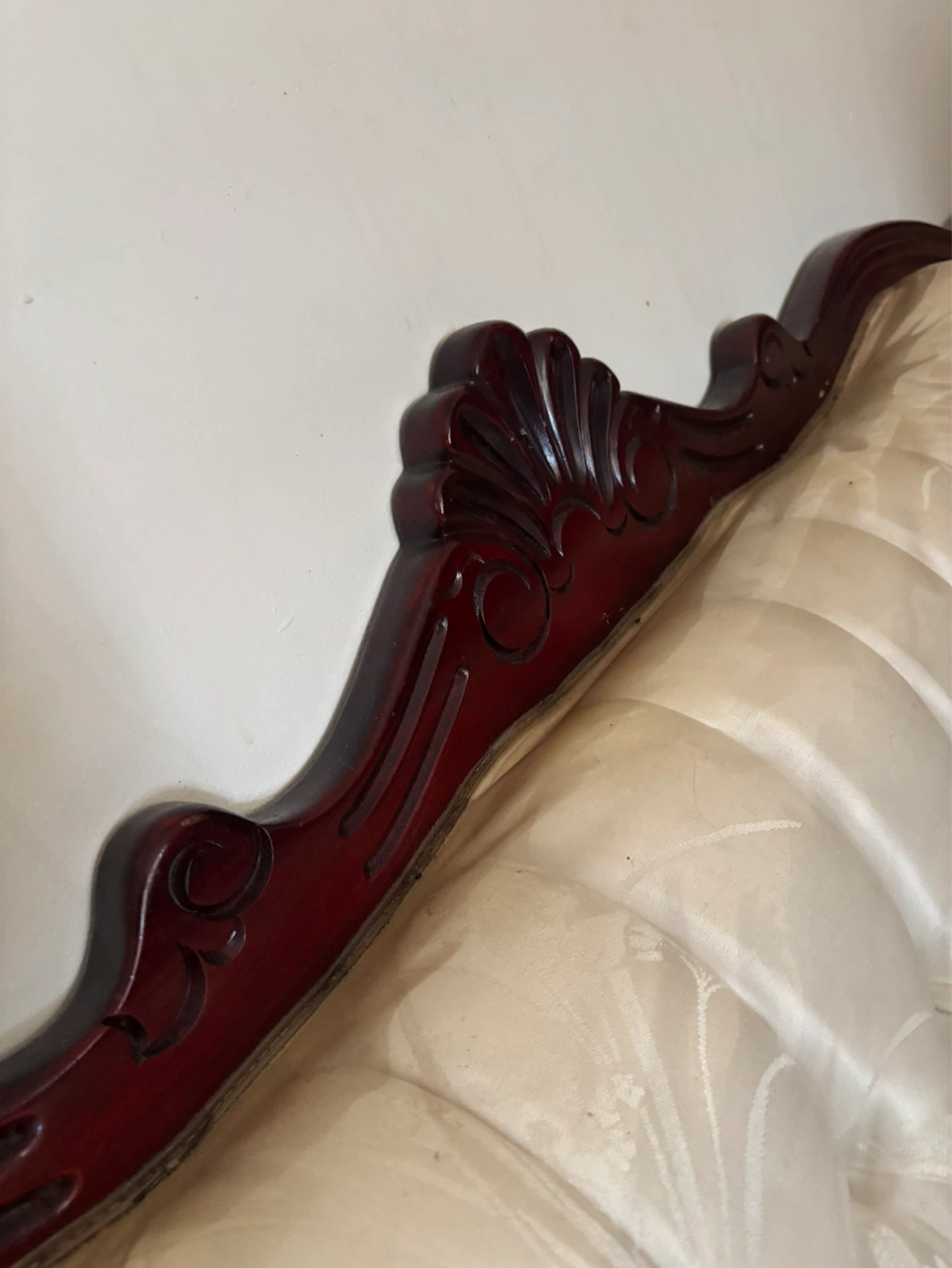 Antique Cream Sofa with Carved Wood Frame - photo 3