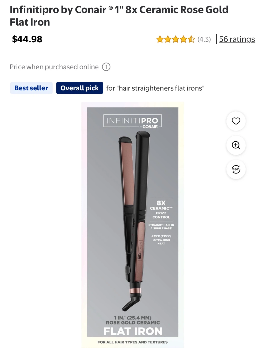InfinitiPro by Conair 1" 8x Ceramic Rose Gold Flat Iron