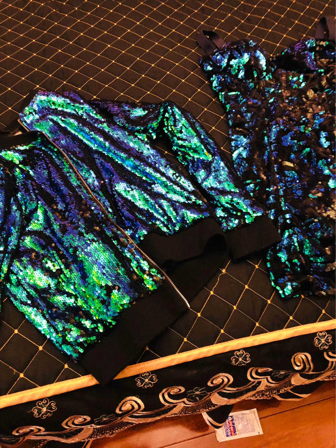 Sequin Bomber Jacket & Dress Set stretchy