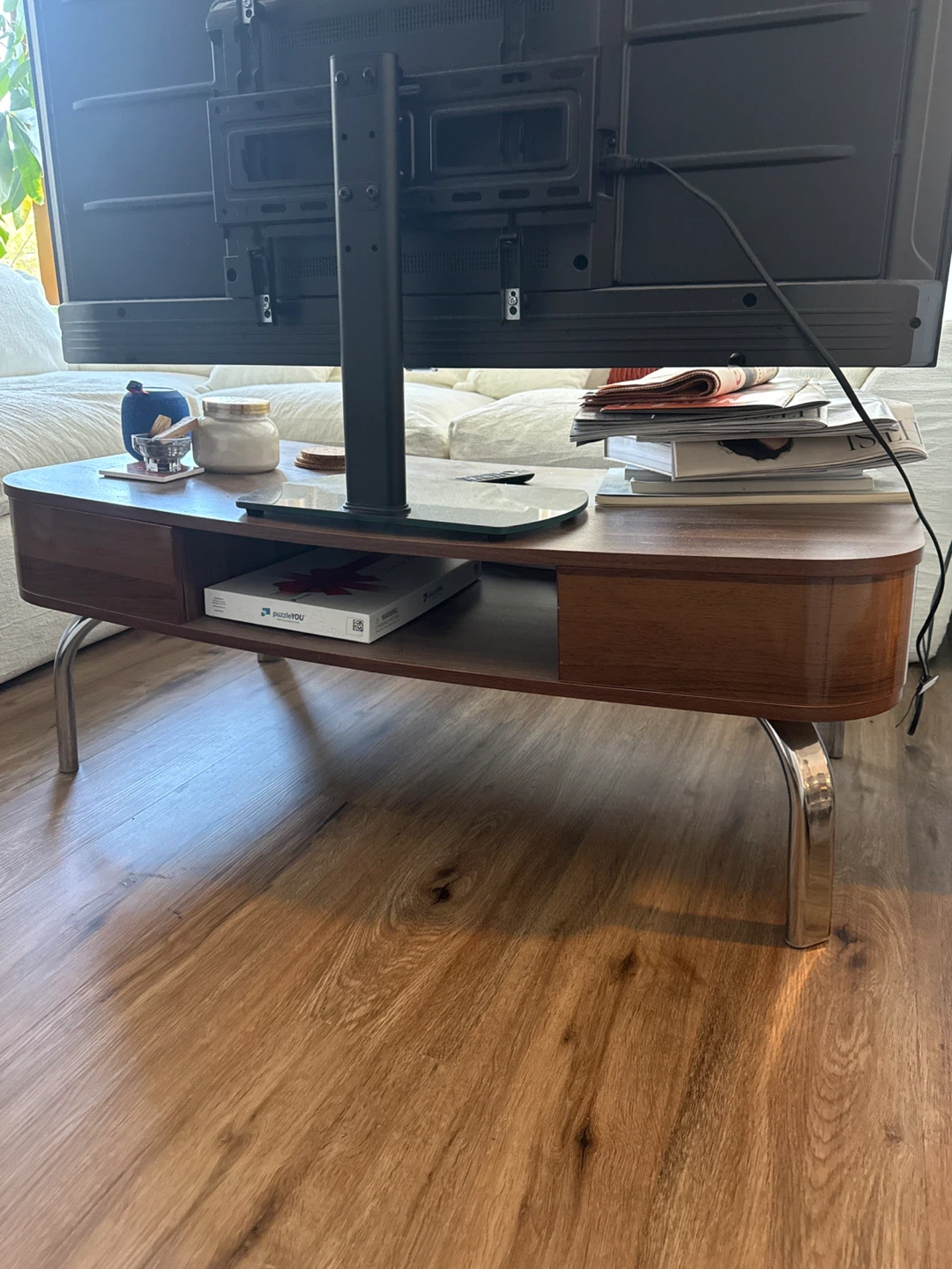 Mid-Century Modern Walnut Coffee Table with Chrome Legs