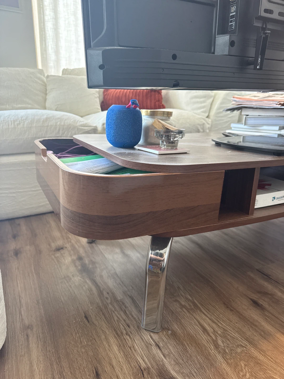 Mid-Century Modern Walnut Coffee Table with Chrome Legs - photo 3