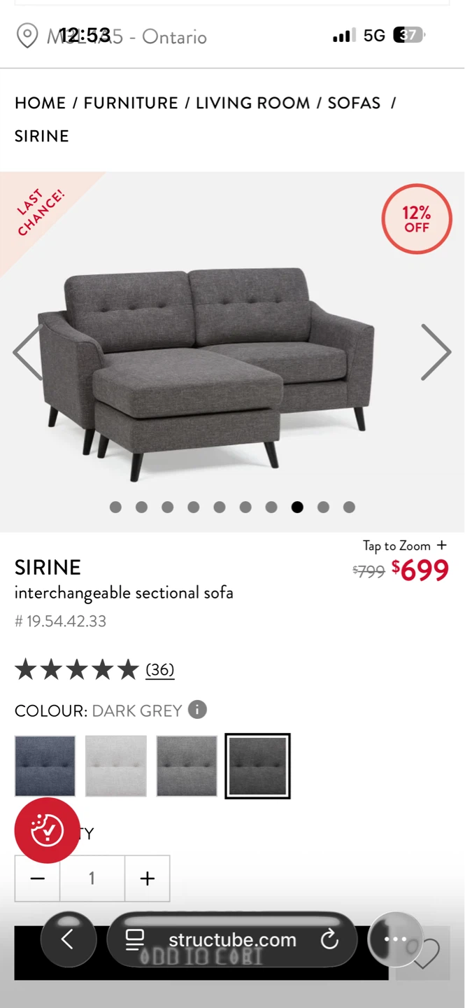 Structube "Sirine" Interchangeable Sectional Sofa - Dark Grey - photo 4