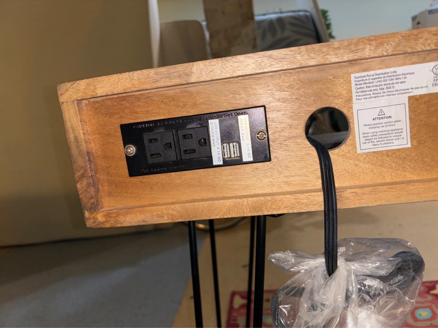 Wooden Side Table with Built-in Power Outlet and USB Ports - photo 3