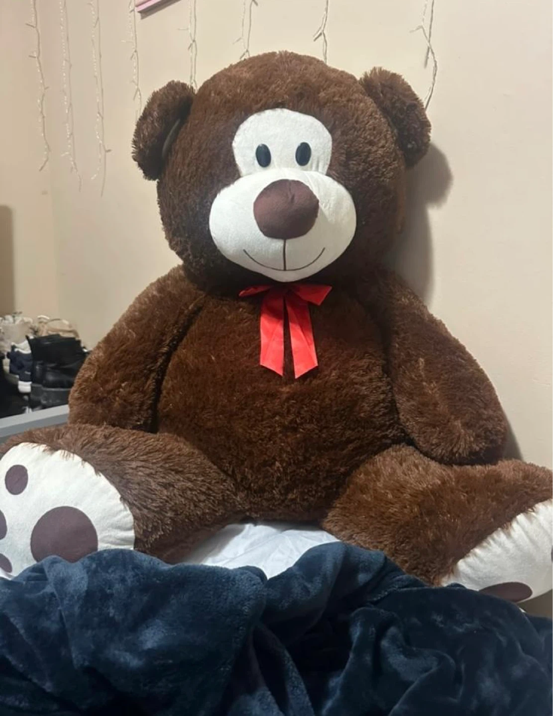 Giant Brown Teddy Bear with Red Bow
