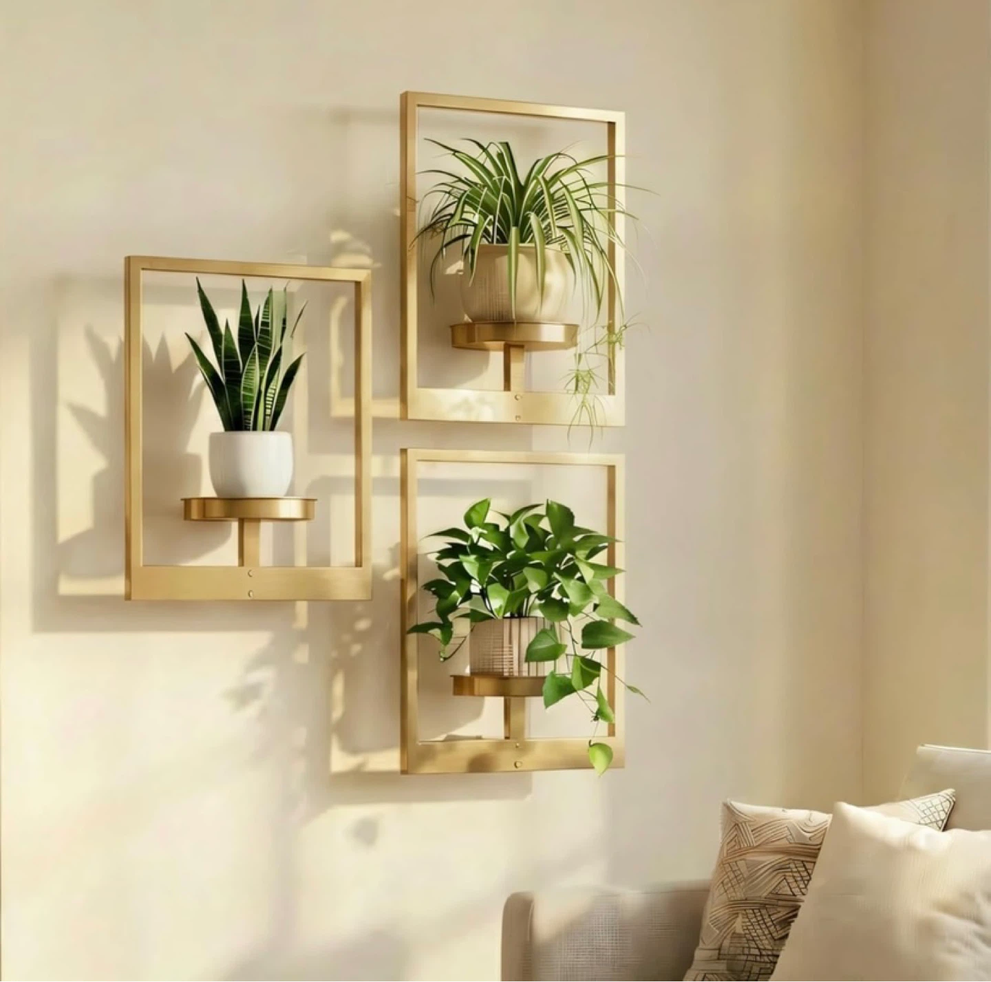 New Picture Frame Wall Plant Stand Holders Set of 3 Gold