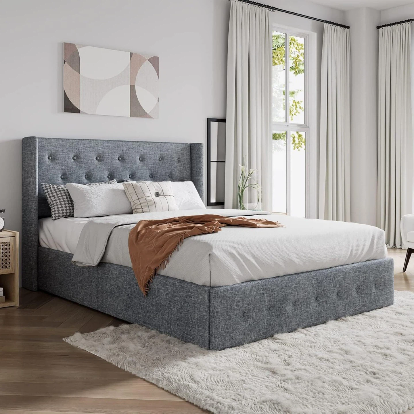 Diamond Tufted Wingback Hydraulic Storage Bed - photo 3