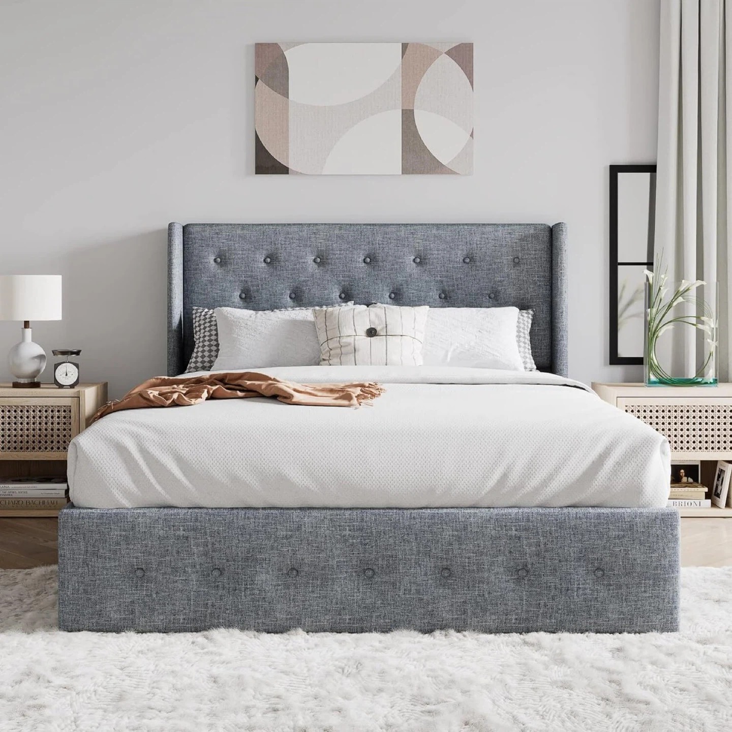 Diamond Tufted Wingback Hydraulic Storage Bed - photo 2