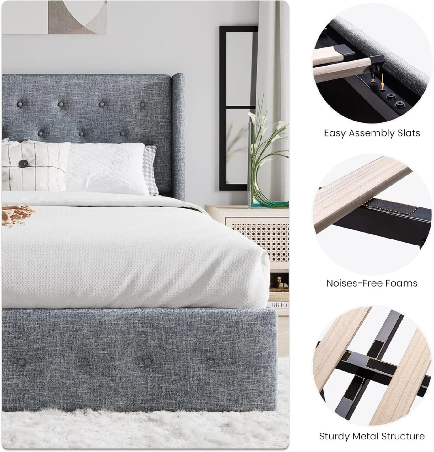 Diamond Tufted Wingback Hydraulic Storage Bed - photo 5