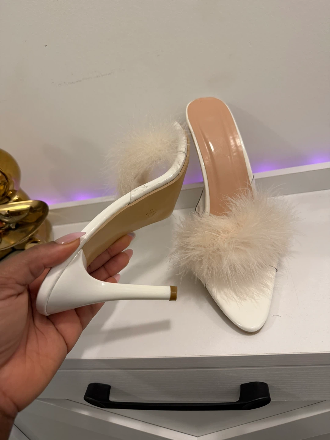 White Fur Heeled Mules - photo 3