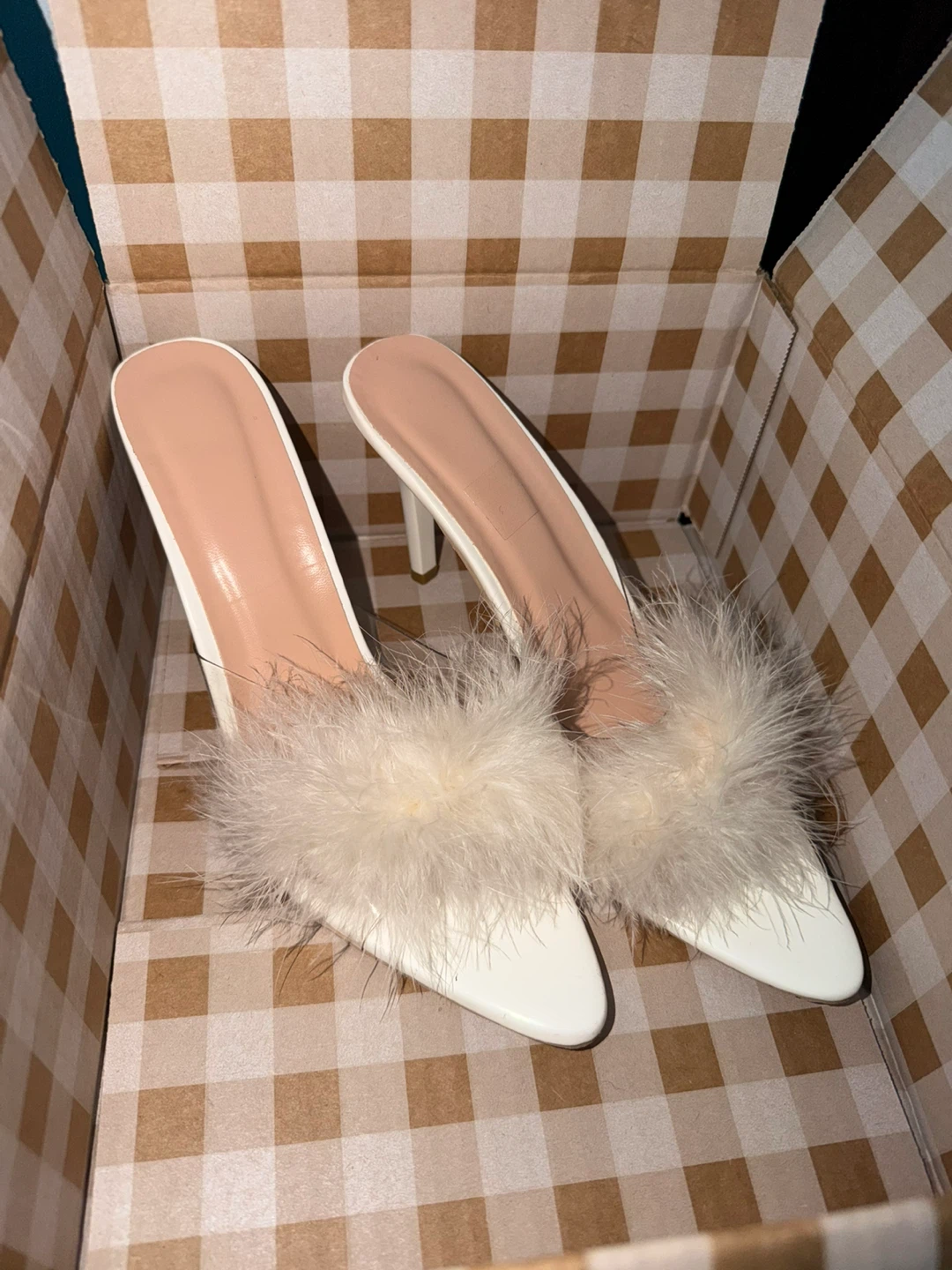 White Fur Heeled Mules