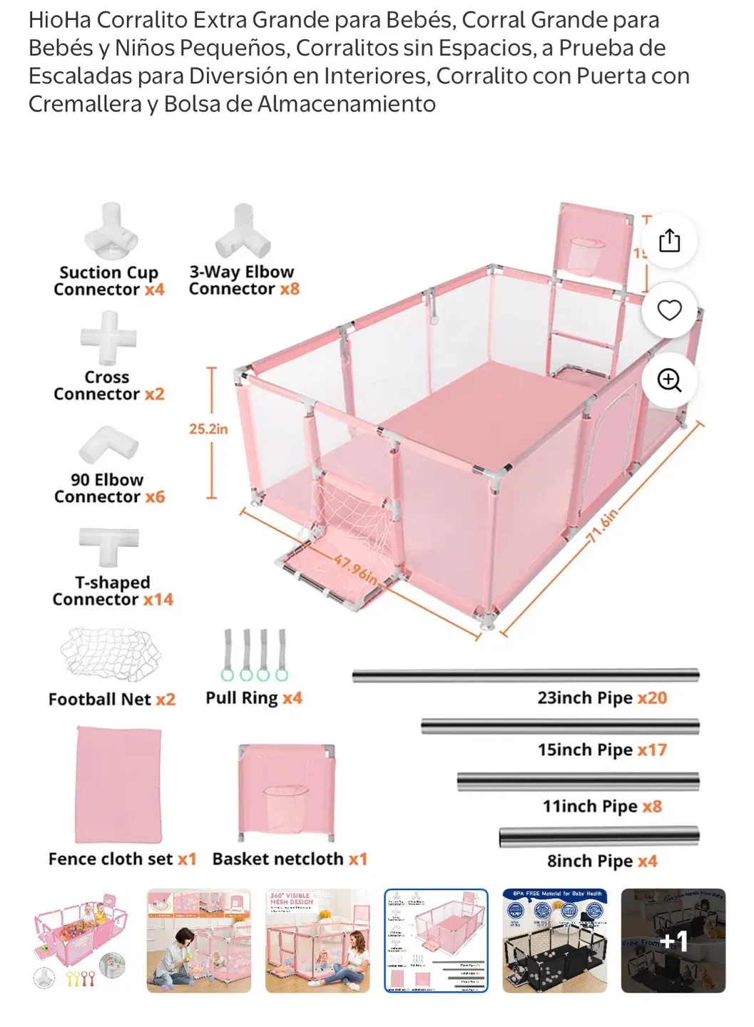 HioHa Extra Large Playpen for Babies & Toddlers - Pink - photo 2