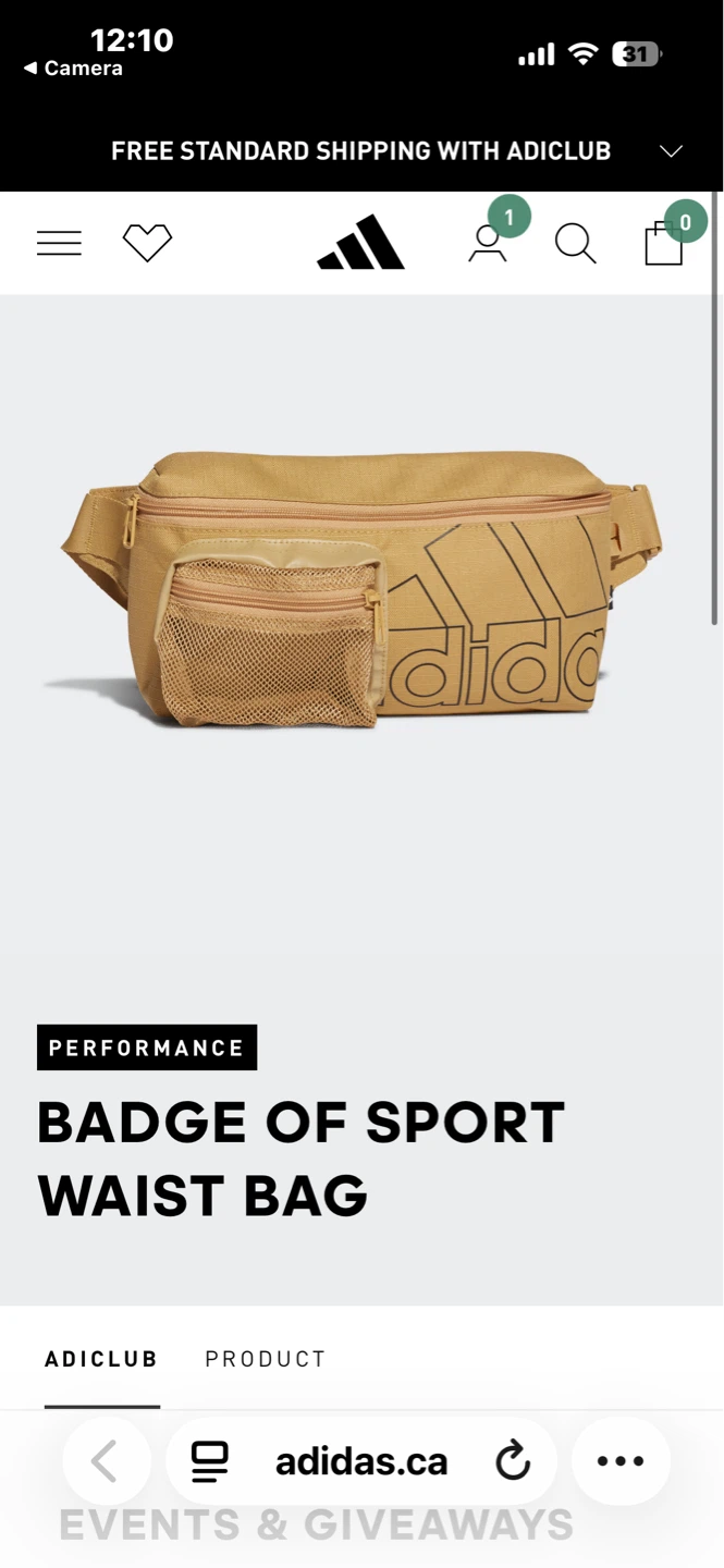 BRAND NEW Adidas Badge of Sport Waist Bag - Tan
