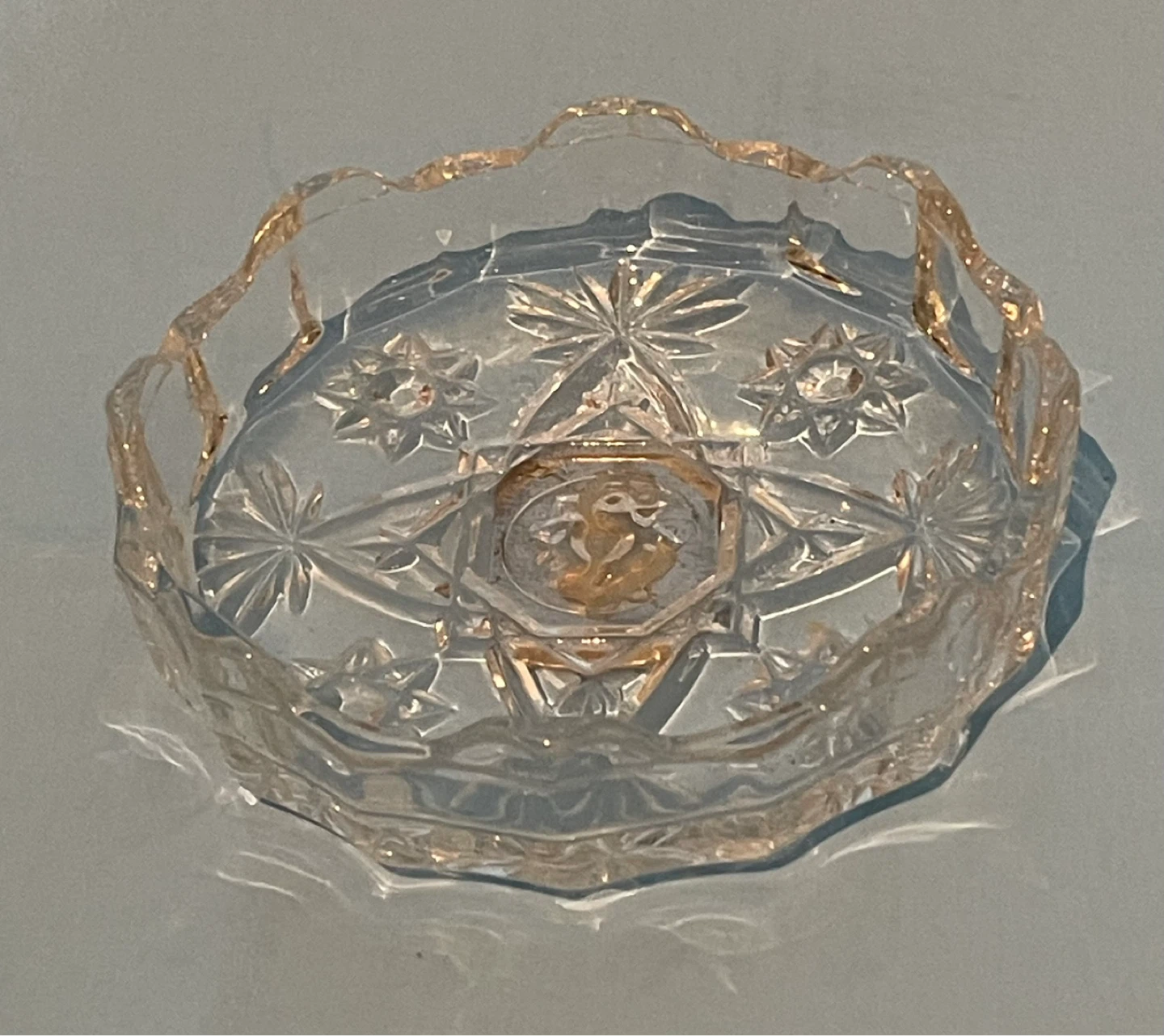 Crystal Ash Tray with Gold Trim and Number 25