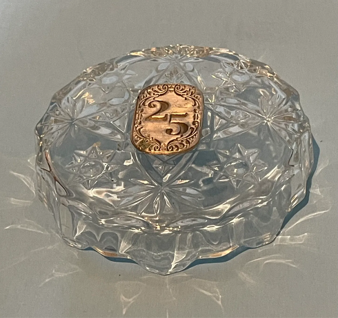 Crystal Ash Tray with Gold Trim and Number 25 - photo 2