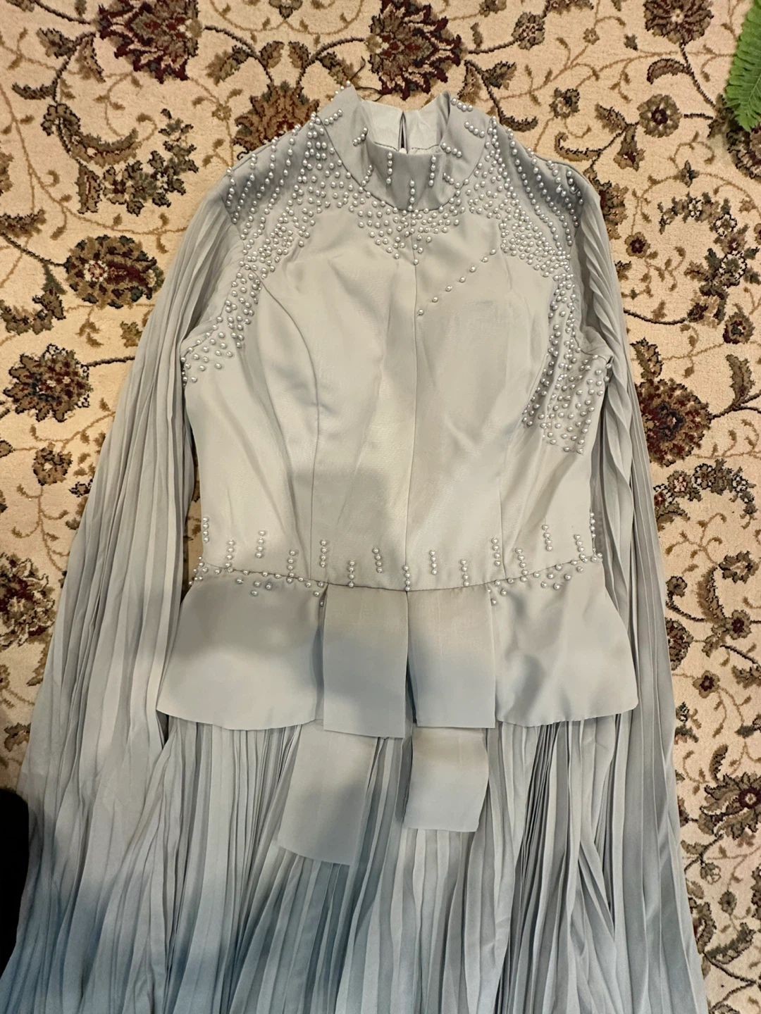 Premworld Grey Beaded Cape Pleated Dress - photo 3