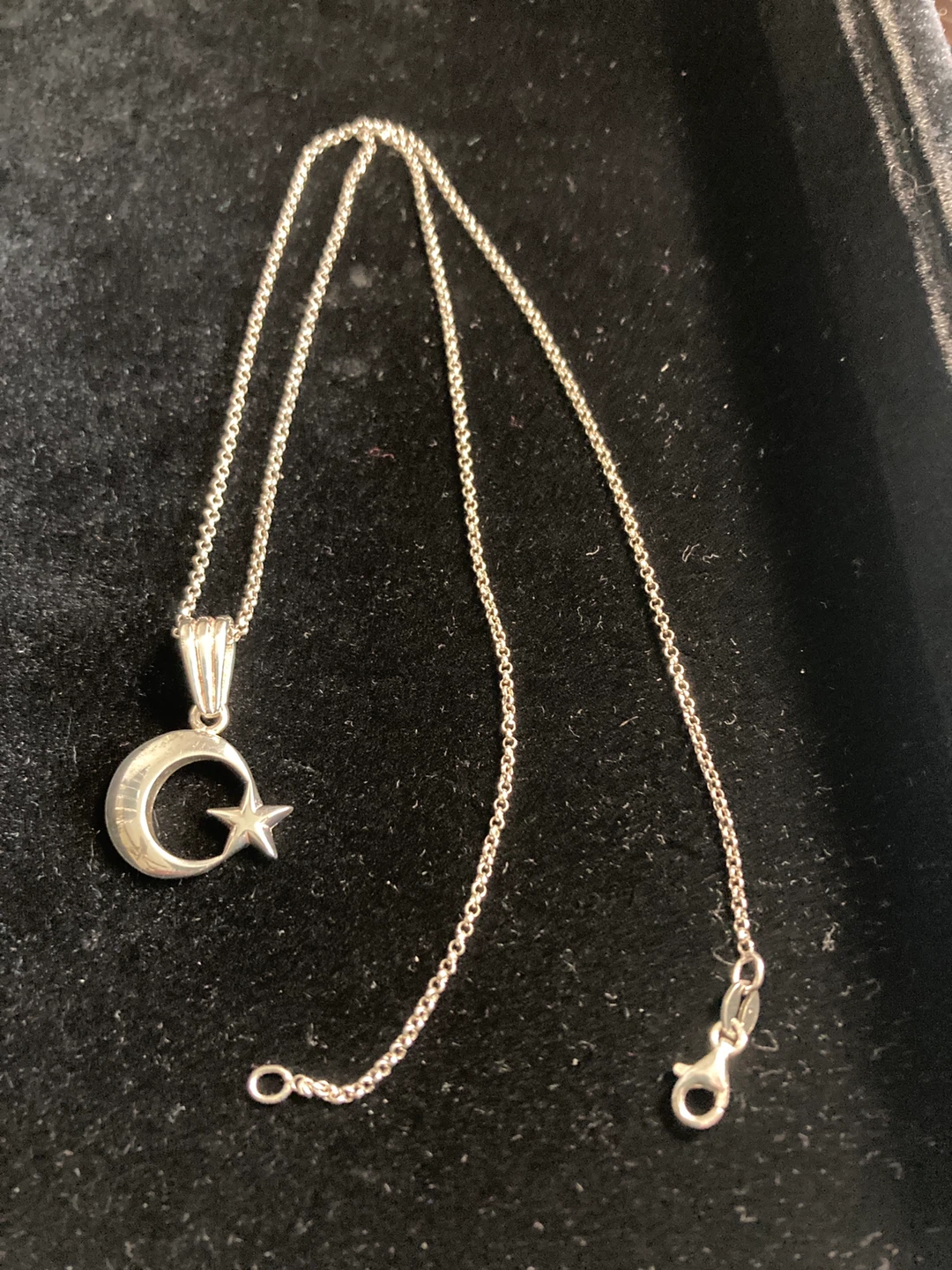 Sterling Silver Crescent Moon and Star Necklace