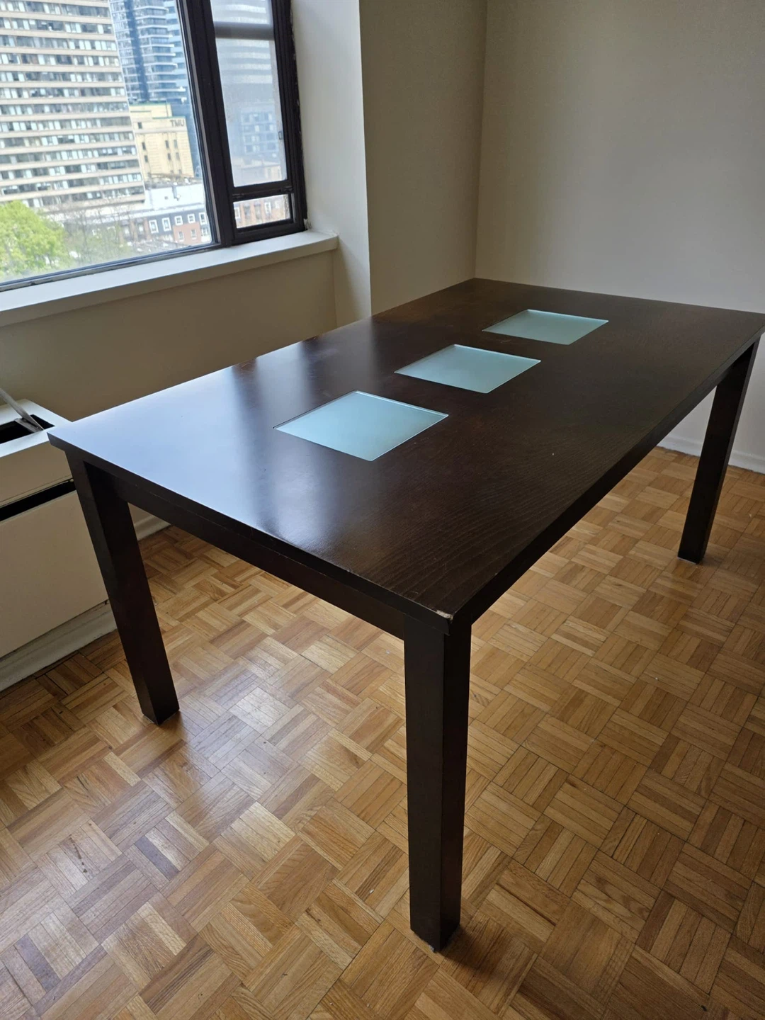 Dark Brown Dining Table with Frosted Glass Inserts - photo 3