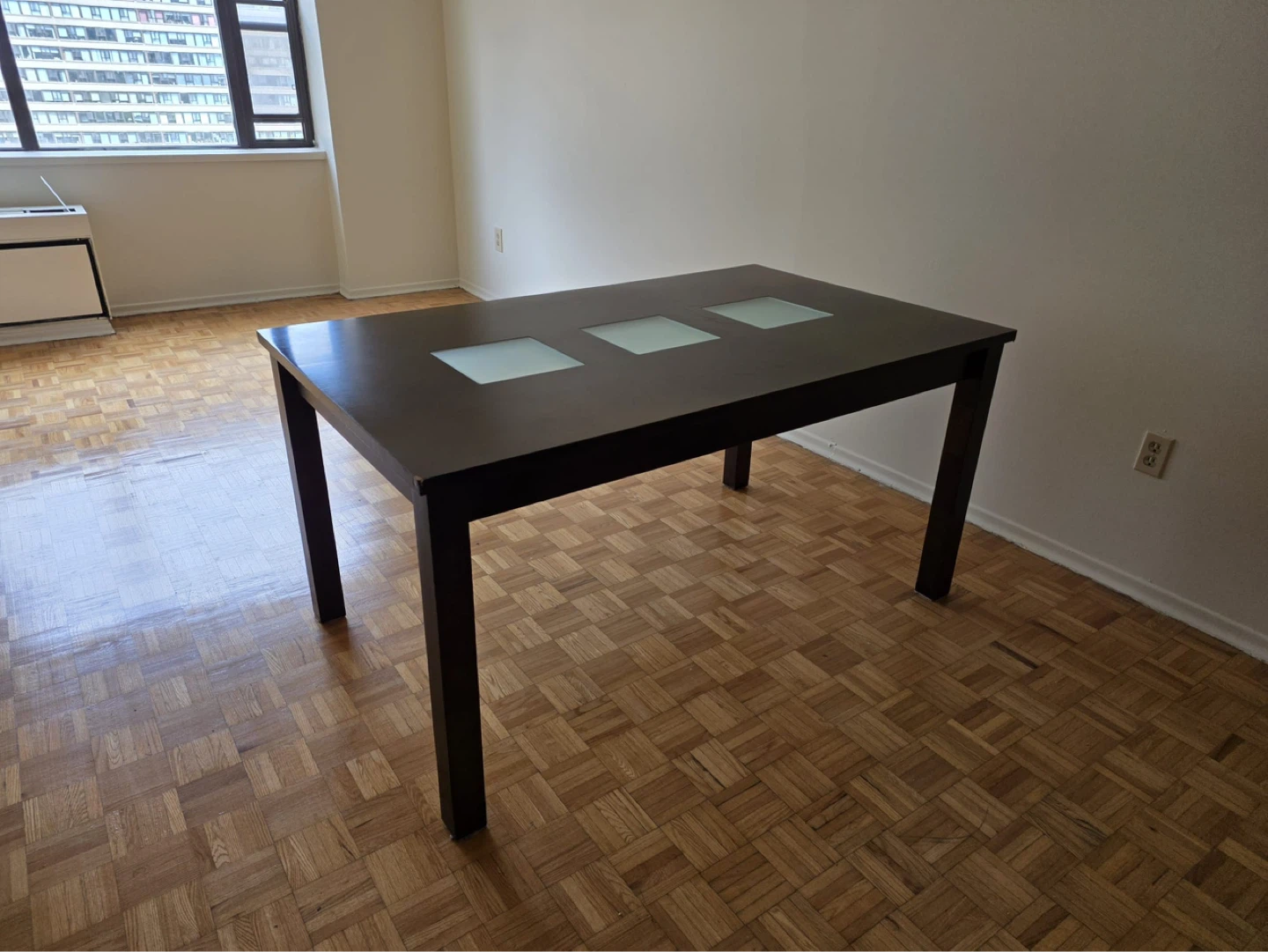 Dark Brown Dining Table with Frosted Glass Inserts - photo 2