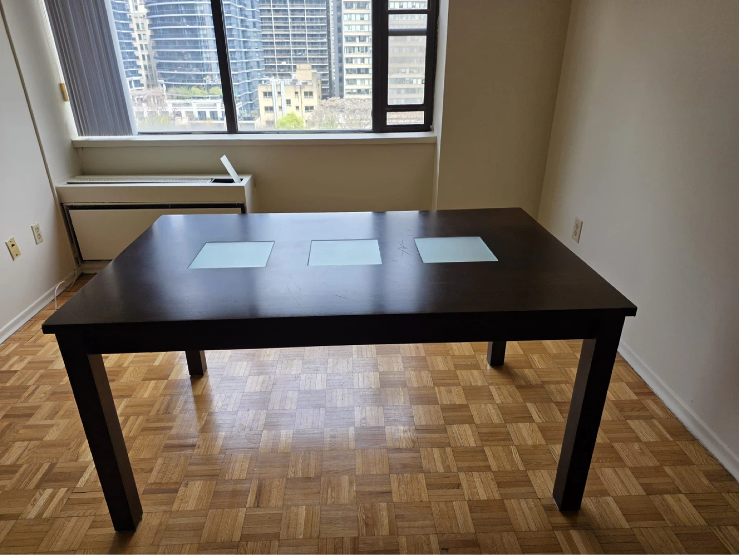 Dark Brown Dining Table with Frosted Glass Inserts - photo 4