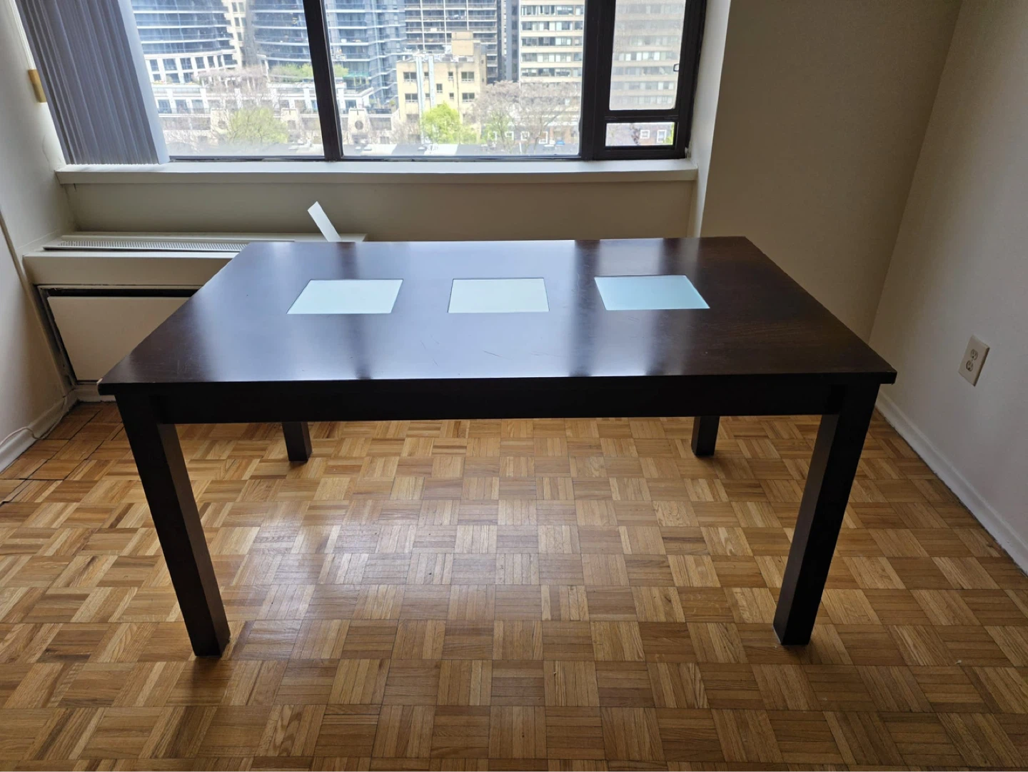 Dark Brown Dining Table with Frosted Glass Inserts - photo 5