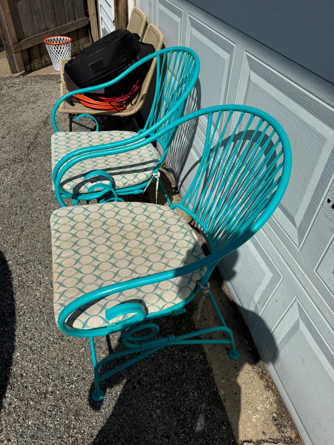 Teal Metal Patio Chairs with Cushions (Set of 2) - photo 3