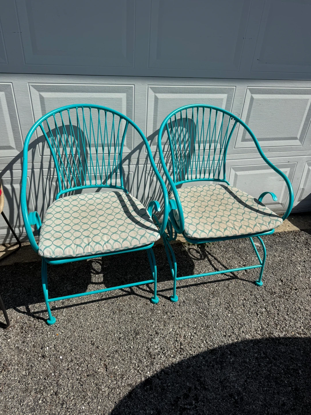 Teal Metal Patio Chairs with Cushions (Set of 2)