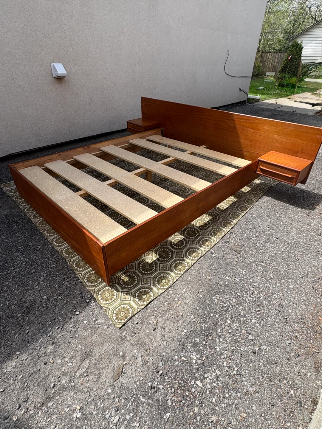 MCM Teak Queen Bed Frame with Floating Nightstands