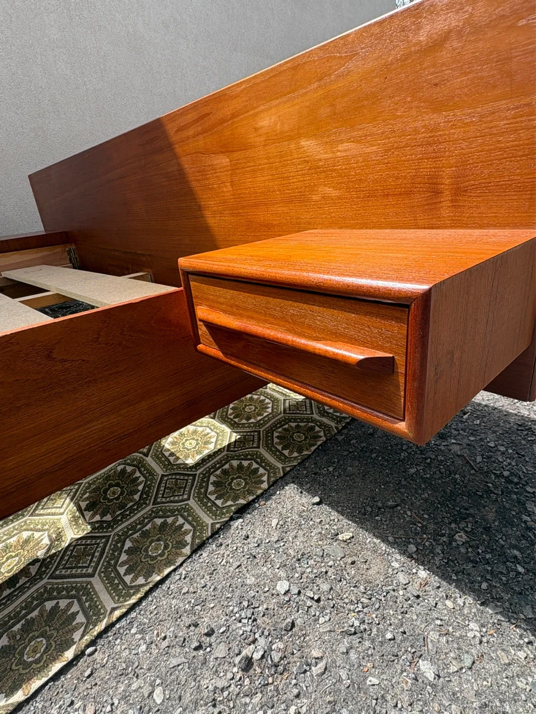 MCM Teak Queen Bed Frame with Floating Nightstands - photo 5