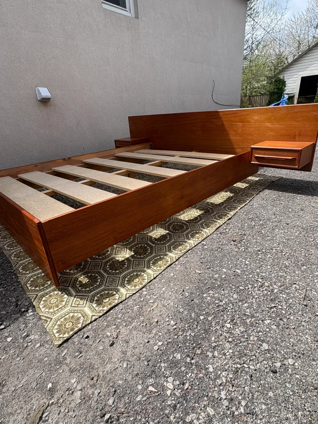 MCM Teak Queen Bed Frame with Floating Nightstands - photo 2