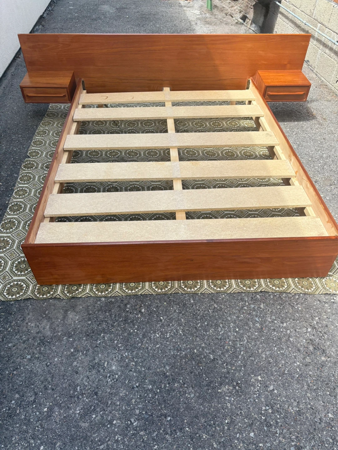 MCM Teak Queen Bed Frame with Floating Nightstands - photo 3