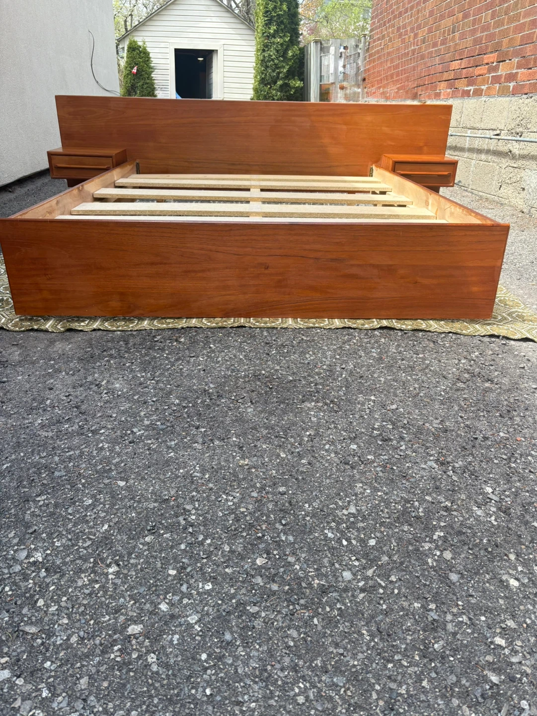 MCM Teak Queen Bed Frame with Floating Nightstands - photo 4