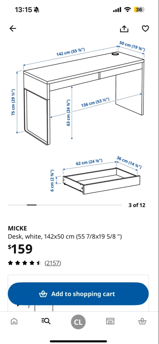 White ikea Desk with Drawer - photo 4