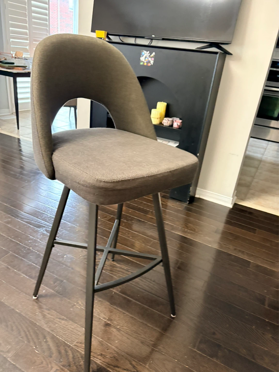 Grey Upholstered Bar Stool with Metal Legs