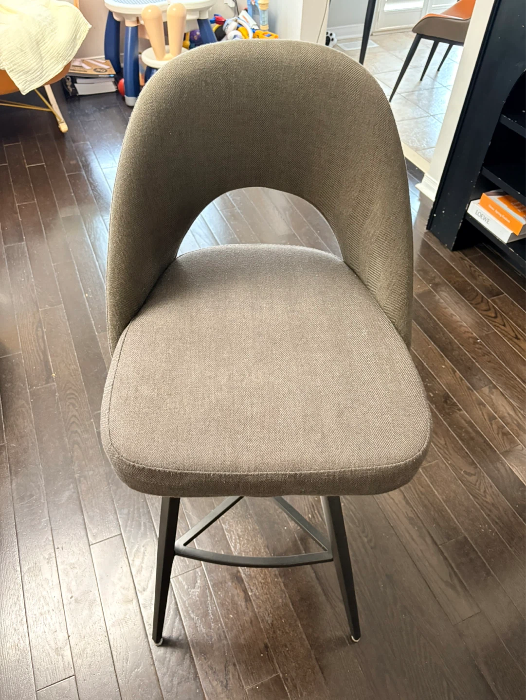 Grey Upholstered Bar Stool with Metal Legs - photo 2