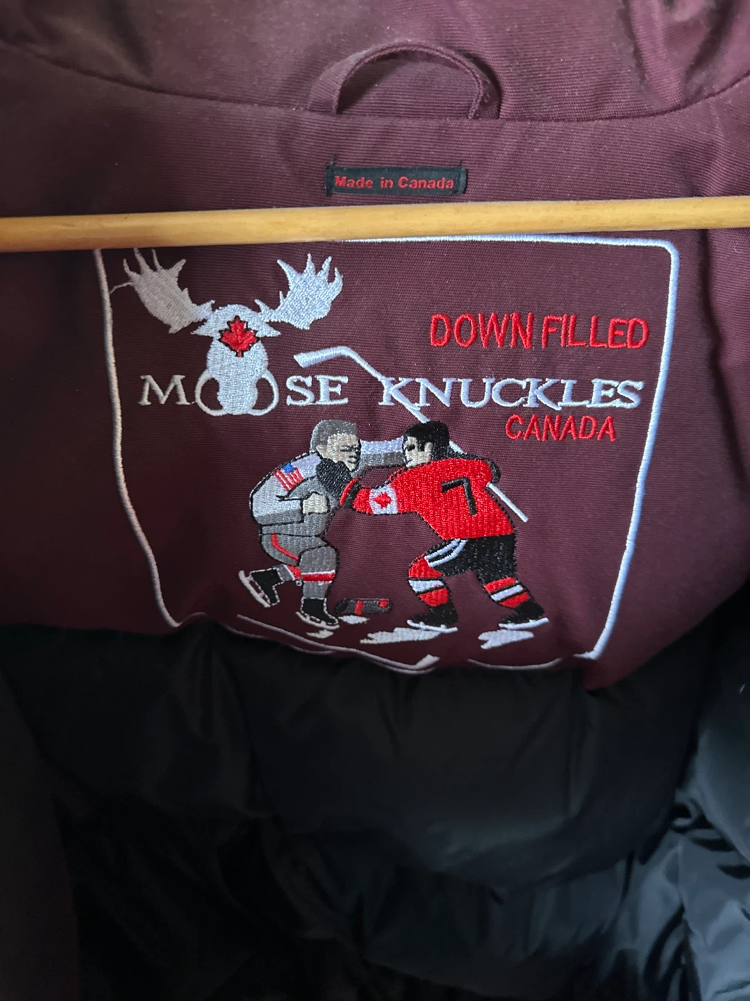Moose Knuckles Down Filled Burgundy Parka