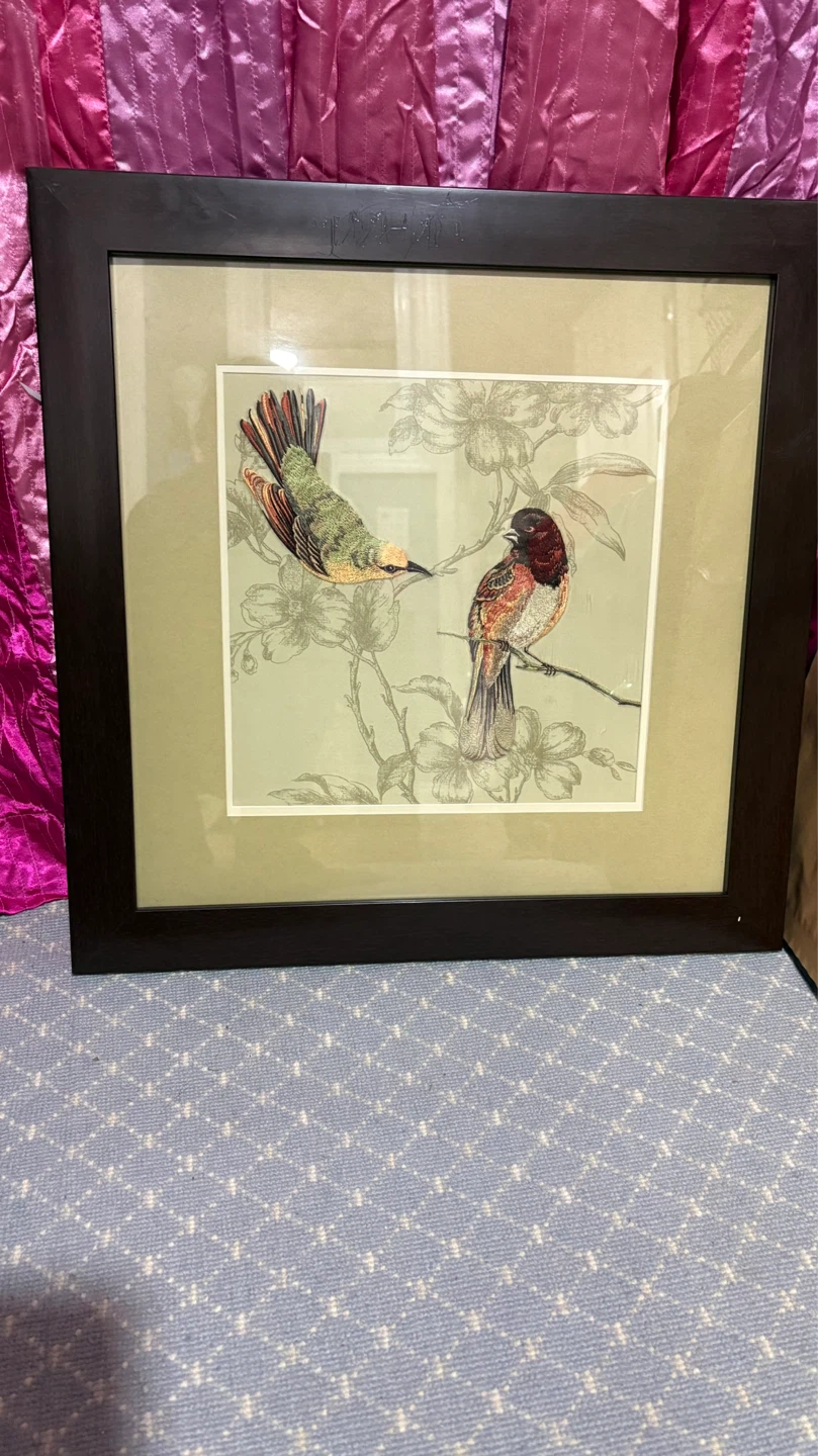 Framed Embroidered Art - Two Birds