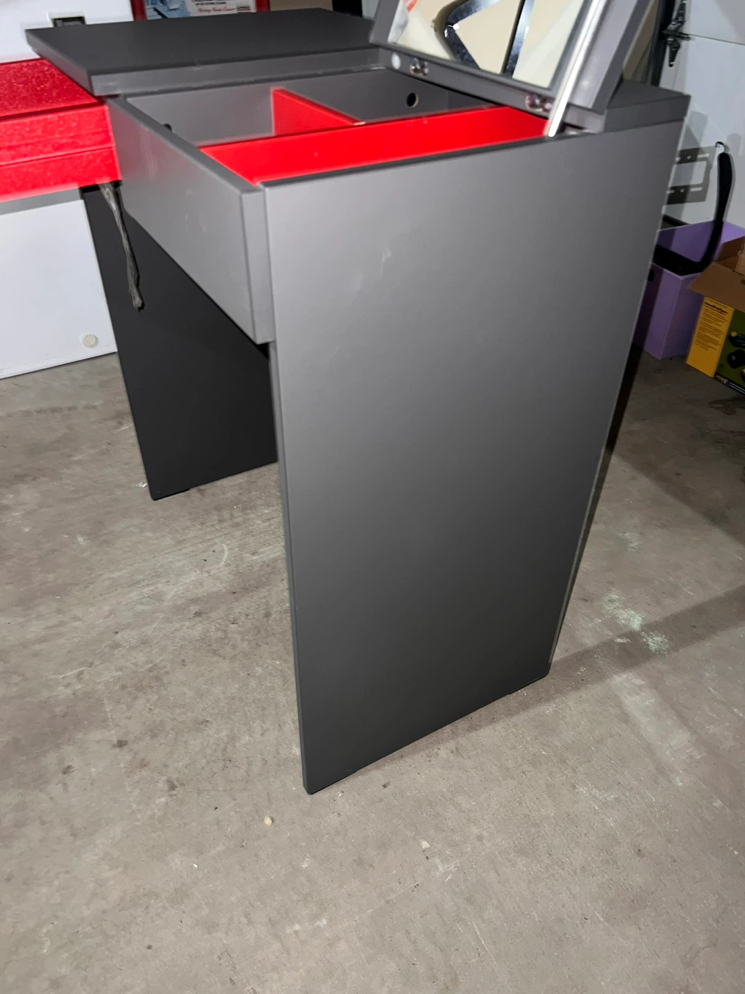 Grey Vanity Desk with Mirror and Red Lined Drawers - photo 5