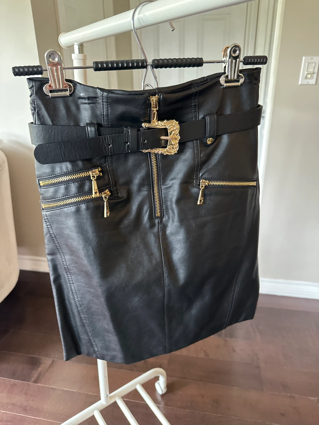 Guess Black Faux Leather Belted Pencil Skirt Size 2