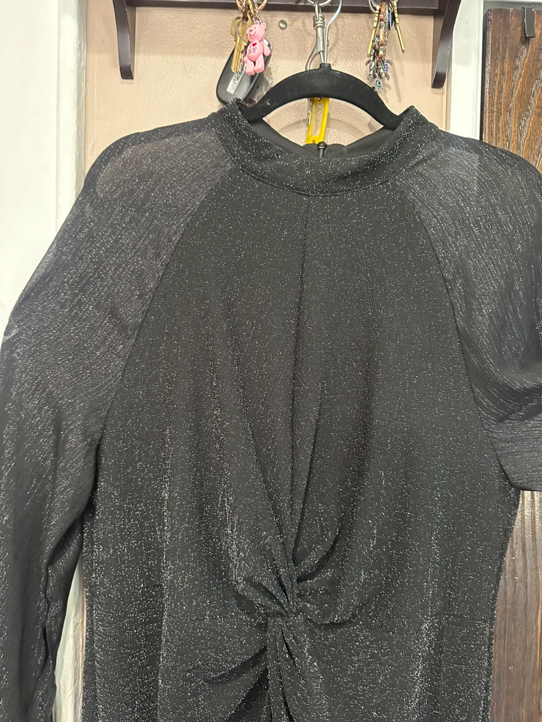 Black Sparkly Long Sleeve Twisted Dress - photo 2