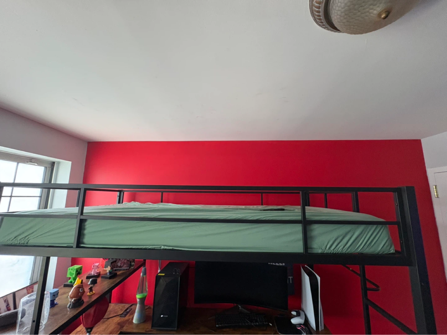 Loft Bed with Desk and Storage - Black Metal Frame