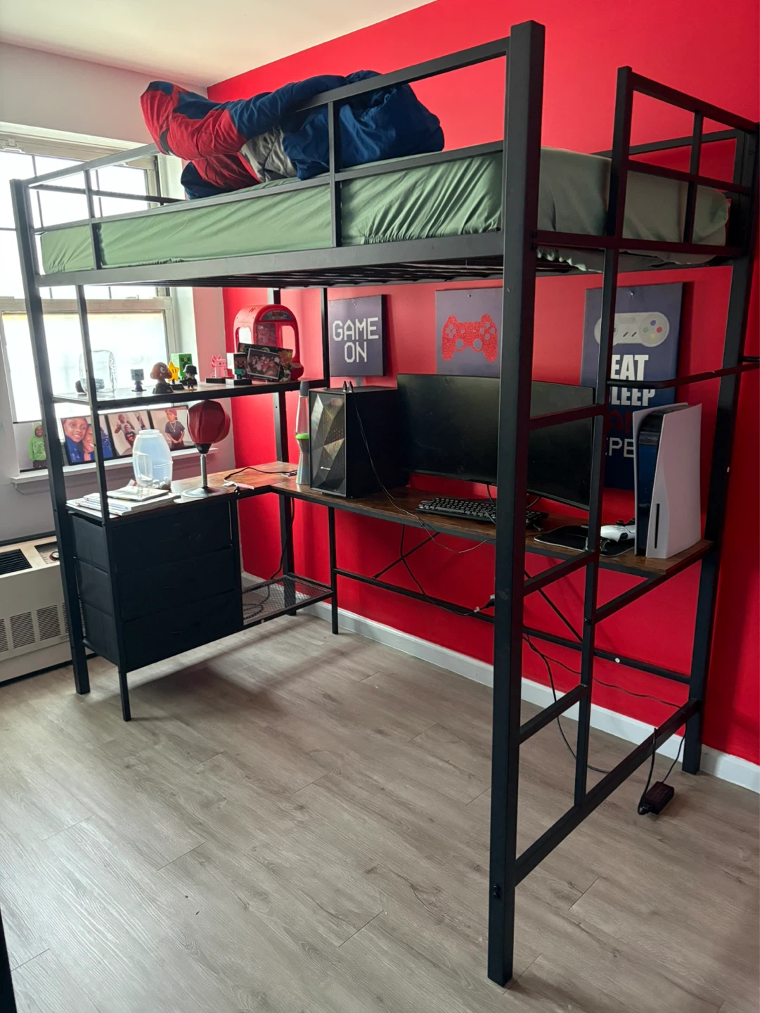 Loft Bed with Desk and Storage - Black Metal Frame - photo 3